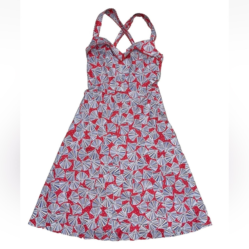 Elizabeth Wayman Vintage Fan Print Scalloped A-Line Dress Sz 8